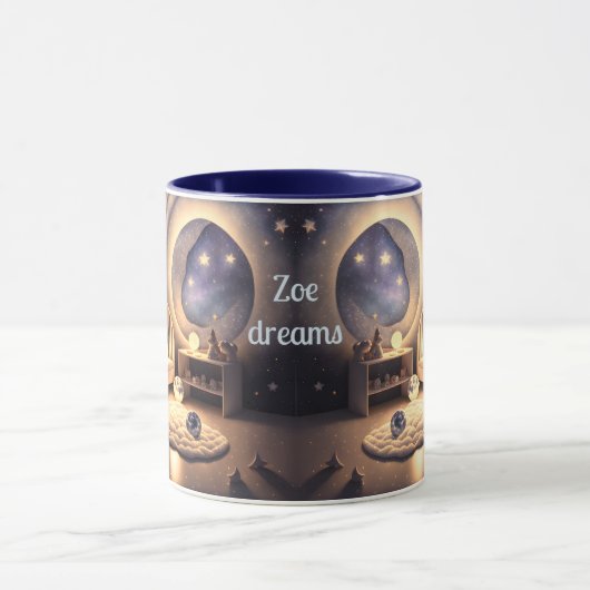 Meisje bidt in maanlicht en door sterrenlicht mok (Midden)