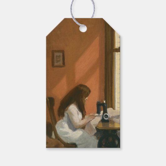 Meisje bij een naaimachine (Edward Hopper) Cadeaulabel (Voorkant)