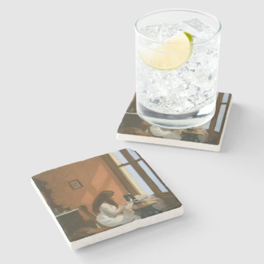 Meisje bij een naaimachine (Edward Hopper) Stenen Onderzetter (Zijkant)