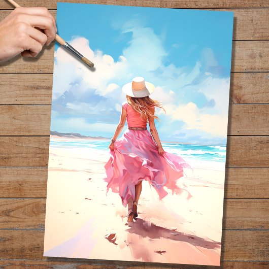 Meisje bij het strand 5 Decoupage Paper Tissuepapier