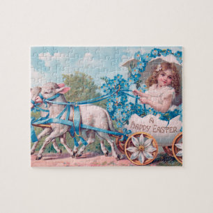 meisje bij paaseieren bij lammeren legpuzzel