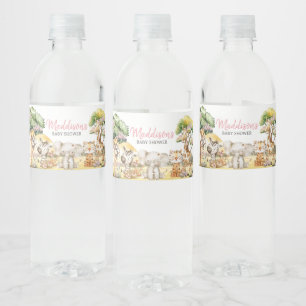 Meisje Bloemen Oerwoud Safari Dieren Baby shower Waterfles Etiket