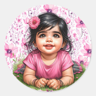 Meisje Bloemen Roze Baby shower Ronde Sticker