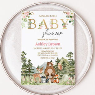 Meisje Bloemrijk Bosdieren Baby Kaart