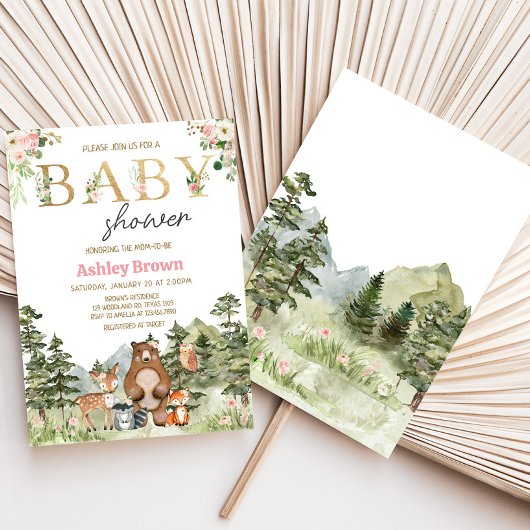 Meisje Bloemrijk Bosdieren Baby Kaart