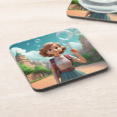 Meisje Blowing Bubbles Clouds Onderzetter Set (Linkerzijde)