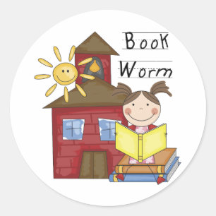 Meisje Boek Worm T-shirts en geschenken Ronde Sticker