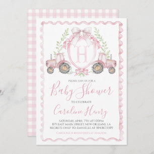 Meisje Boerderij Baby shower Gingham Pink Kaart