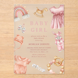 Meisje Boho Kleding Kwekerij Baby shower Acryl Uitnodigingen