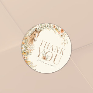 Meisje Boho Oranje Wilde Bloem Paard Verjaardag Ronde Sticker