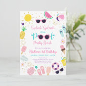 Meisje Boho Pool Party Verjaardag Kaart (Staand voorkant)