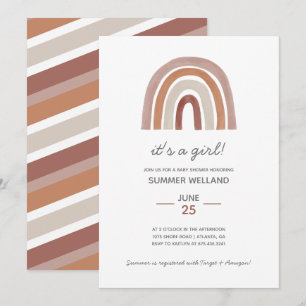 Meisje Boho Watercolor Regenboog Baby Shower Kaart