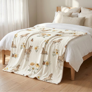 Meisje Boho Wilde Bloem Paard en Vlinder Patroon Sherpa Deken