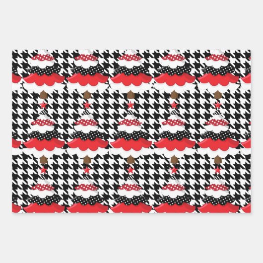 Meisje Boom/Rode Wagon Plaid Kerst Wrapping Papier Inpakpapier Vel (Voorkant 3)