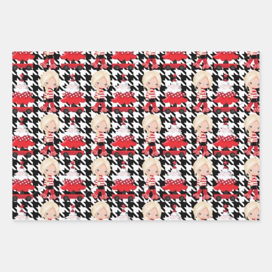 Meisje Boom/Rode Wagon Plaid Kerst Wrapping Papier Inpakpapier Vel (Voorkant 2)