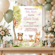 Meisje Bosdieren Baby Shower Uitnodiging