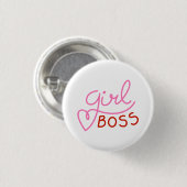 Meisje Boss typografie Hot Pink Red Hearts Button (Voorkant /achterkant)