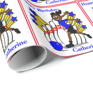Meisje Bowling 1 Gepersonaliseerd Verjaardagscadea Cadeaupapier