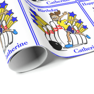 Meisje Bowling 3 Gepersonaliseerde Verjaardagscade Cadeaupapier