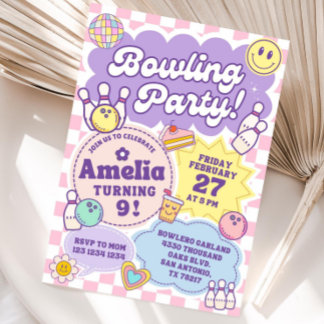 Meisje bowling party uitnodiging, Bowling verjaard Kaart