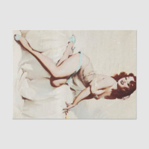  meisje Brunette Woman Antiek Pinup Tissuepapier