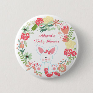 Meisje Bunny en Krans Baby shower Button