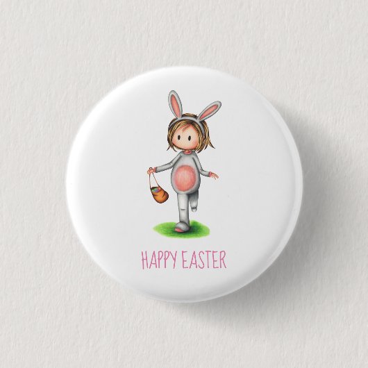 Meisje Bunny Happy Easter Ronde Button 3,2 Cm (Voorkant)