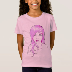  meisje Cartoon portret Roze haar Schuilgezicht T-shirt