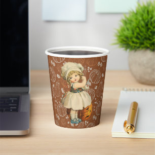 Meisje Carving Apple Halloween Papieren Bekers
