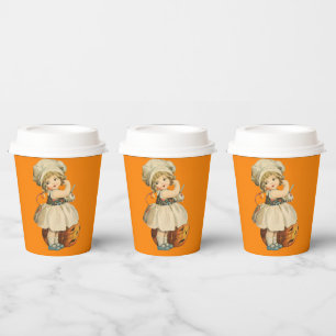 Meisje Carving Apple Halloween Papieren Bekers