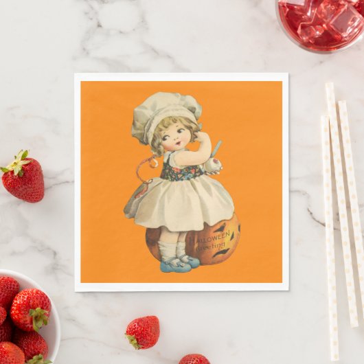 Meisje Carving Apple Halloween Servet (Insitu)