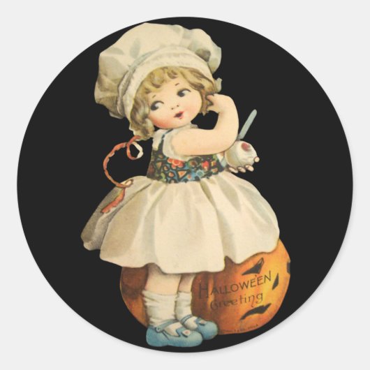 Meisje Carving Apple Halloween Stickers (Voorkant)