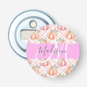 Meisje Chic Floral Pink Peach Monogram Button Flesopener