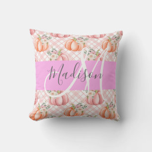 Meisje Chic Floral Pink Peach Monogram Kussen