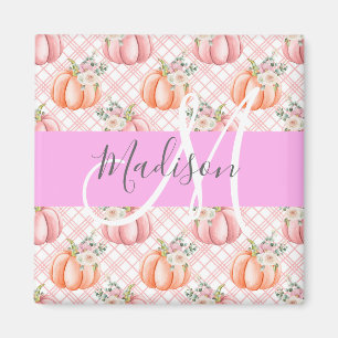 Meisje Chic Floral Pink Peach Monogram Magneet