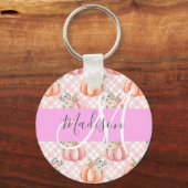 Meisje Chic Floral Pink Peach Monogram Sleutelhanger (Voorkant)