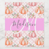 Meisje Chic Floral Pink Peach Monogram Wijn Etiket (Enkel label)