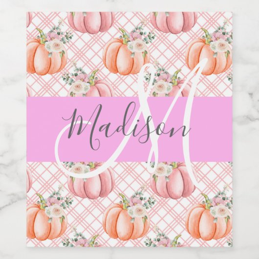 Meisje Chic Floral Pink Peach Monogram Wijn Etiket (Enkel label)