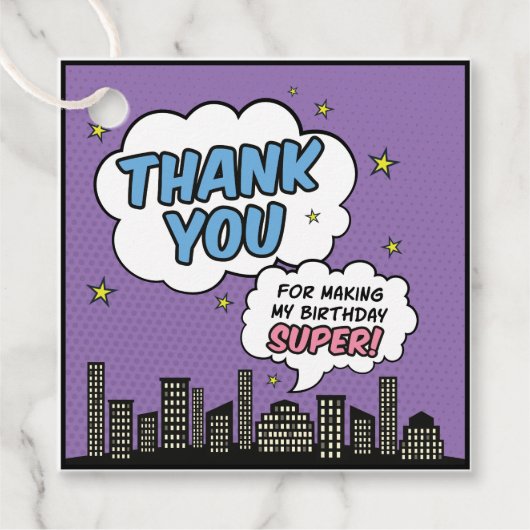 Meisje Comic Book Style Superhero Verjaardag Dank  Bedankjes Labels (Voorkant)