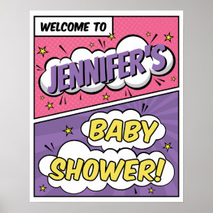Meisje Comic Book Superhero Baby shower Welkom Poster