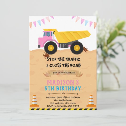 Meisje constructie uitnodiging (Staand voorkant)