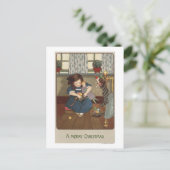 Meisje controleert haar schoenen vol met Goodies Briefkaart (Staand voorkant)