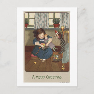 Meisje controleert haar schoenen vol met Goodies Briefkaart