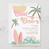 Meisje Cool ONE Surfen 1e Verjaardag Beach Party Kaart (Voorkant)