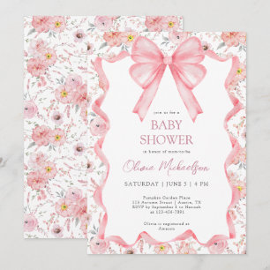 Meisje Coquette Roze Bloemen Ribbon Bow Baby showe Kaart