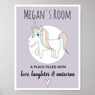 Meisje Cute Doodle Eenhoorn Naam Kinderkamer Kinde Poster