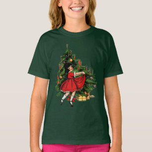 meisje dansen met kerstboom t-shirt