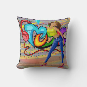 Meisje Dansen Muziek Graffiti Muur Achtergrond 3 Kussen