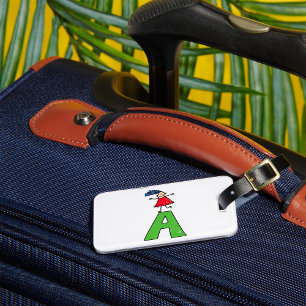 Meisje Dansen op Groene Brief Een Leuk Alfabet Bagagelabel