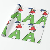 Meisje Dansen op Groene Brief Een Leuk Alfabet Cadeaupapier (Uitgerold)